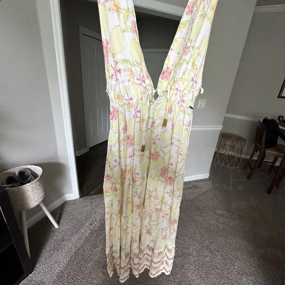 Maaji Eva Maxi Dress in Lemonade Women’s Long Yellow Pink Tropical Print Sz S - Picture 12 of 14